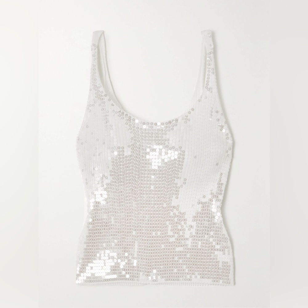 W/ Tags Alexander Wang Rib Tank top w/ Sequin Embroidery in Snow White, M